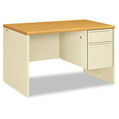 HON® 38000 Series™ Single Pedestal Desk, 48" x 30" x 29.5", Harvest/Putty