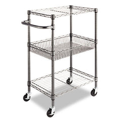 Alera® Three-Tier Wire Cart with Basket, 28w x 16d x 39h, Black Anthracite