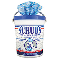 SCRUBS® Hand Cleaner Towels, Cloth, 10 x 12, Blue/White, 72/Bucket Towels & Wipes-Hand/Body Wet Wipe - Office Ready
