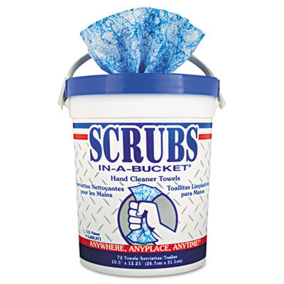 SCRUBS® Hand Cleaner Towels, 10 x 12, Blue/White, 72/Bucket, 6 Buckets/Carton Towels & Wipes-Hand/Body Wet Wipe - Office Ready