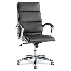 Alera® Neratoli® High-Back Slim Profile Chair, Faux Leather, 275 lb Cap, 17.32" to 21.25" Seat Height, Black Seat/Back, Chrome