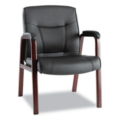 Alera® Madaris Series Bonded Leather Guest Chair with Wood Trim Legs, Wood Trim Legs, 25.39" x 25.98" x 35.62", Black Seat/Back, Mahogany Base
