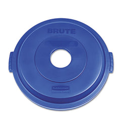 Rubbermaid® Commercial Brute® Recycling Top, Round Openings, 9.8w x 22.9d x 22.3h, Blue