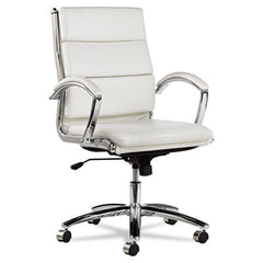 Alera® Neratoli® Mid-Back Slim Profile Chair, Faux Leather, Up to 275 lb, 18.3" to 21.85" Seat Height, White Seat/Back, Chrome