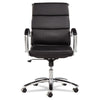 Alera® Neratoli® Mid-Back Slim Profile Chair, Faux Leather, Supports Up to 275 lb, Black Seat/Back, Chrome Base Chairs/Stools-Office Chairs - Office Ready