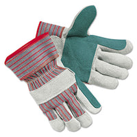 MCR™ Safety Men's Economy Leather Palm Gloves, White/Red, Large, 12 Pairs Work Gloves, Leather/Fabric - Office Ready