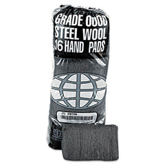 GMT Industrial-Quality Steel Wool Hand Pads, #0000 Super Fine, Steel Gray, 16 Pads/Sleeve, 12 Sleeves/Carton