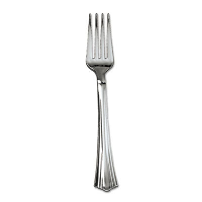 WNA Reflections?äó Heavyweight Plastic Utensils, Reflections Design, Silver, 600/Carton Disposable Forks - Office Ready