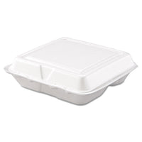 Dart® Foam Hinged Lid Containers, 3-Compartment, 7.5 x 8 x 2.3, White, 200/Carton Food Containers-Takeout Clamshell, Foam - Office Ready