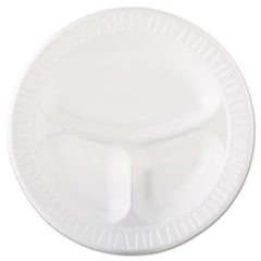 Dart® Quiet Classic® Laminated Foam Dinnerware, Plate, 3-Compartment, 10.25" dia, White, 125/Pack, 4 Packs/Carton