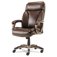 Alera® Veon Series Executive High-Back Bonded Leather Chair, Supports Up to 275 lb, Brown Seat/Back, Bronze Base Chairs/Stools-Office Chairs - Office Ready