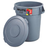 Rubbermaid® Commercial Brute® Container, Round, Plastic, 32 gal, Gray Waste Receptacles-Indoor/Outdoor All-Purpose Waste Bins - Office Ready