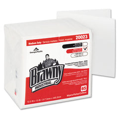 Brawny® Professional Medium Duty Premium DRC 1/4-Fold Wipes, 1-Ply, 13 x 12.5, Unscented, White, 65/Pack