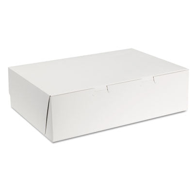 SCT® White One-Piece Non-Window Bakery Boxes, 1/4-Sheet Cake Box, 14 x 10 x 4, White, Paper, 100/Carton Bakery Food Containers - Office Ready