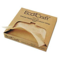 Bagcraft EcoCraft® Grease-Resistant Paper Wraps and Liners, Natural, 12 x 12, 1,000/Box, 5 Boxes/Carton