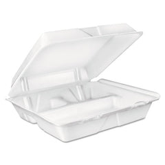 Dart® Foam Hinged Lid Containers, 3-Compartment, 8 oz, 9 x 9.4 x 3, White, 200/Carton