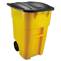 Rubbermaid® Commercial Square Brute® Rollout Container, 50 gal, Molded Plastic, Yellow Outdoor All-Purpose Waste Bins - Office Ready