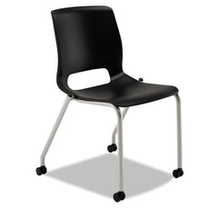 HON® Motivate® Four-Leg Stacking Chair, Supports 300 lb, 17.75" Seat Height, Onyx Seat/Back, Platinum Base, 2/CT