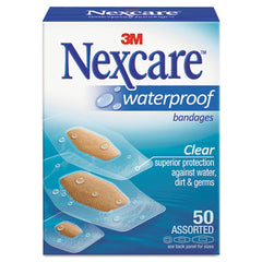 3M Nexcare™ Waterproof Bandages, Clear Bandages, Assorted Sizes, 50/Box