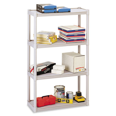 Iceberg Rough n Ready® Open Storage System, Four-Shelf, Injection-Molded Polypropylene, 32w x 13d x 54h, Platinum Multiuse Shelving, Open - Office Ready