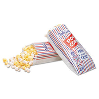 Bagcraft Pinch-Bottom Paper Popcorn Bag, 4 x 1.5 x 8, Blue/Red/White, 1,000/Carton Food Containers-Takeout Box, Paper - Office Ready