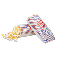 Bagcraft Pinch-Bottom Paper Popcorn Bag, 4 x 1.5 x 8, Blue/Red/White, 1,000/Carton