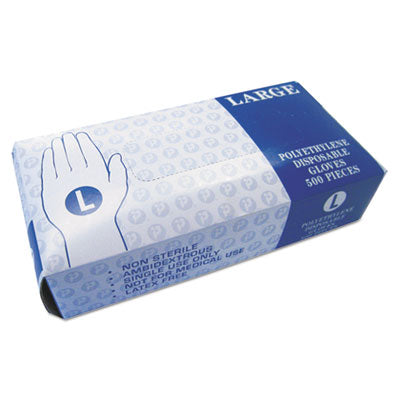 Inteplast Group Embossed Polyethylene Disposable Gloves, Large, Powder-Free, Clear, 500/Box, 4 Boxes/Carton Gloves-Foodservice, Polyethylene - Office Ready