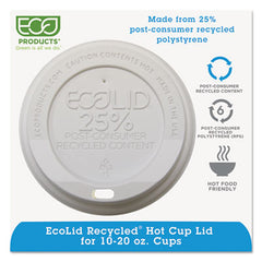 Eco-Products® EcoLid® 25% Recycled Content, White, Fits 10 oz to 20 oz Cups, 100/Pack, 10 Packs/Carton