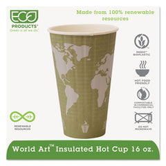 Eco-Products® World Art™ Insulated Hot Cups, PLA, 16 oz, 40/Packs, 15 Packs/Carton