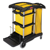Rubbermaid® Commercial HYGEN™ HYGEN™ Microfiber Healthcare Cleaning Cart, 22w x 48.25d x 44h, Black/Yellow/Silver Carts & Stands-Janitorial Cart - Office Ready
