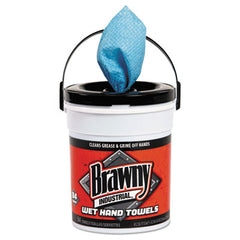 Brawny® Professional Wet Hand Towels, 1-Ply, 8.6 x 12.2, Fresh Scent, Blue, 84/Pail, 6/Carton
