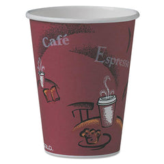 Dart® Solo® Paper Hot Drink Cups in Bistro® Design, 12 oz, Maroon, 50/Pack