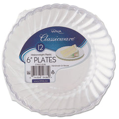 WNA Classicware® Plastic Dinnerware, 6" dia, Clear, 12/Pack, 15 Packs/Carton