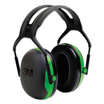 3M™ PELTOR™ X Series Earmuffs, Model X1A, 22 dB NRR, Black/Green Over the Head Ear Muffs - Office Ready