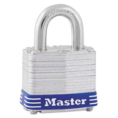 Master Lock® 4-Pin Tumbler Lock, Laminated Steel Body, 1 9/16" Wide, Silver/Blue, Two Keys