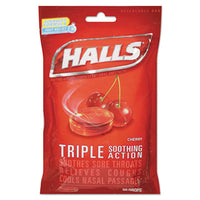 Halls® Triple Action Cough Drops, Cherry, 30/Bag, 12 Bags/Box Sore Throat/Cough Lozenges - Office Ready