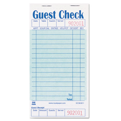 AmerCareRoyal® Guest Check Book, 15 Lines, One-Part (No Copies), 3.5 x 6.7, 50 Forms/Pad, 50 Pads/Carton Guest Checks - Office Ready