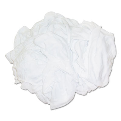 HOSPECO® New Bleached White T-Shirt Rags, Multi-Fabric, 25 lb Polybag Shop Towels and Rags - Office Ready