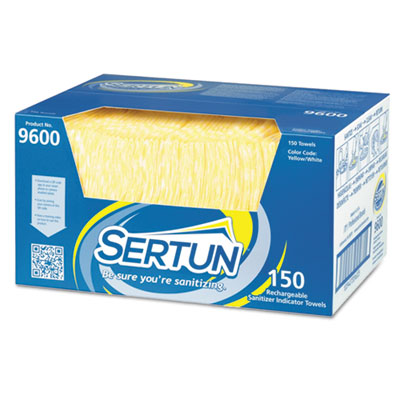 SERTUN Color-Changing Rechargeable Sanitizer Indicator Towels, 1-Ply, 13.5 x 18, Unscented, Yellow/White/Blue, 150/Carton Cleaner/Detergent Wet Wipes - Office Ready