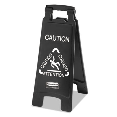 Rubbermaid® Commercial Executive 2-Sided Multi-Lingual Caution Sign, Black/White, 10.9 x 26.1 Signs & Sign Holders-Facility Mgmt Signs - Office Ready