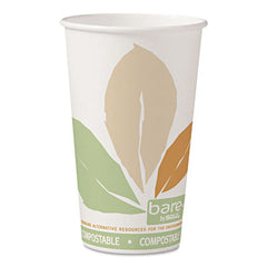 Dart® Bare® by Solo® Eco-Forward® PLA Paper Hot Cups, 16 oz, Leaf Design, White/Green/Orange, 1,000/Carton
