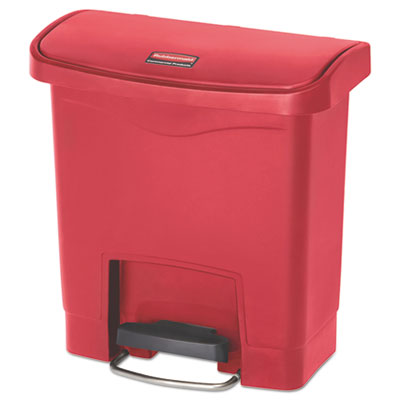 Rubbermaid® Commercial Slim Jim® Streamline® Resin Step-On Container, Front Step Style, 4 gal, Polyethylene, Red Indoor All-Purpose Waste Bins - Office Ready
