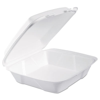 Dart® Foam Hinged Lid Containers, 9 x 9 x 3, White, 200/Carton Food Containers-Takeout Clamshell, Foam - Office Ready