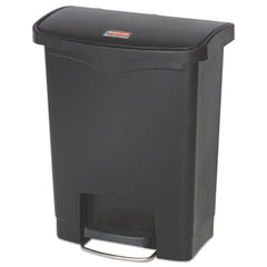 Rubbermaid® Commercial Slim Jim® Streamline® Resin Step-On Container, Front Step Style, 8 gal, Polyethylene, Black