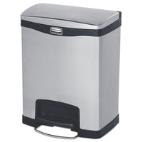 Rubbermaid® Commercial Slim Jim® Stainless Steel Step-On Container, Front Step Style, 8 gal, Stainless Steel, Black Indoor All-Purpose Waste Bins - Office Ready