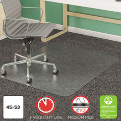deflecto® SuperMat Frequent Use Chair Mat for Medium Pile Carpeting, Med Pile Carpet, 45 x 53, Beveled Rectangle, Clear
