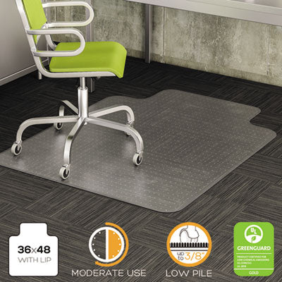 deflecto® DuraMat® Moderate Use Chair Mat for Low Pile Carpeting, Low Pile Carpet, Flat, 36 x 48, Lipped, Clear Mats-Chair Mat - Office Ready