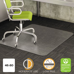 deflecto® DuraMat® Moderate Use Chair Mat for Low Pile Carpeting, Low Pile Carpet, Flat, 46 x 60, Rectangle, Clear