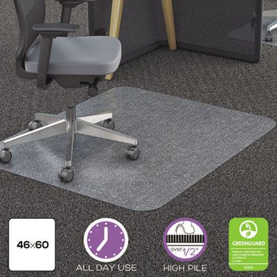 deflecto® Clear All Day Use Chair Mat, 46 x 60, Rectangle, Clear Mats-Chair Mat - Office Ready