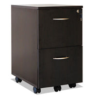 Alera® Valencia™ Series Mobile File/File Pedestal, Left or Right, 2 Legal/Letter-Size File Drawers, Espresso, 15.38